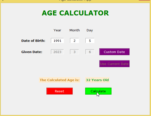 Simple Age Calculator App Using Tkinter In Python Free Source Code SourceCodester